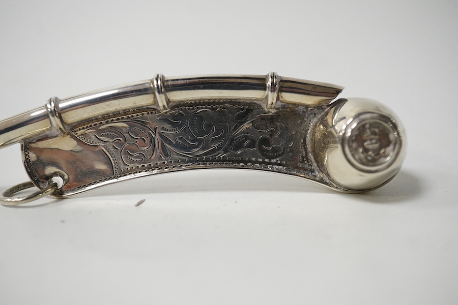 An Edwardian silver bosun's call, J. Hudson & Co, Birmingham, 1905, 12.8cm (repair). Condition - poor